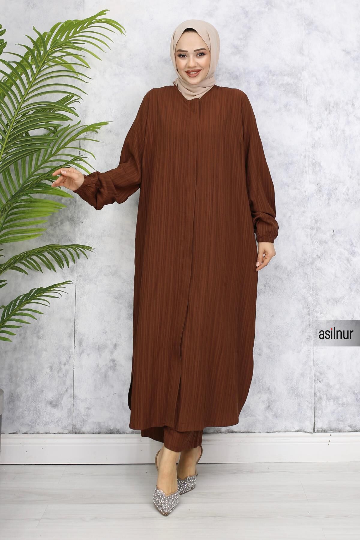 Merve Pamuklu Umre Takımı Kahverengi - 5