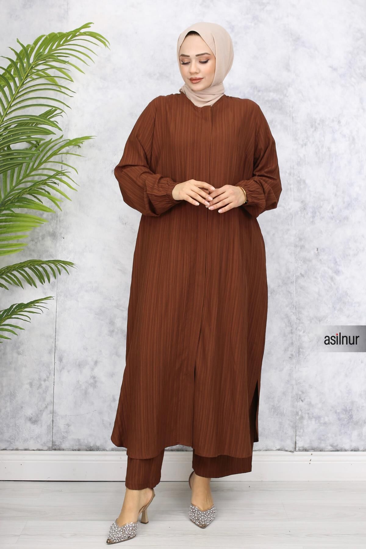 Merve Pamuklu Umre Takımı Kahverengi - 3