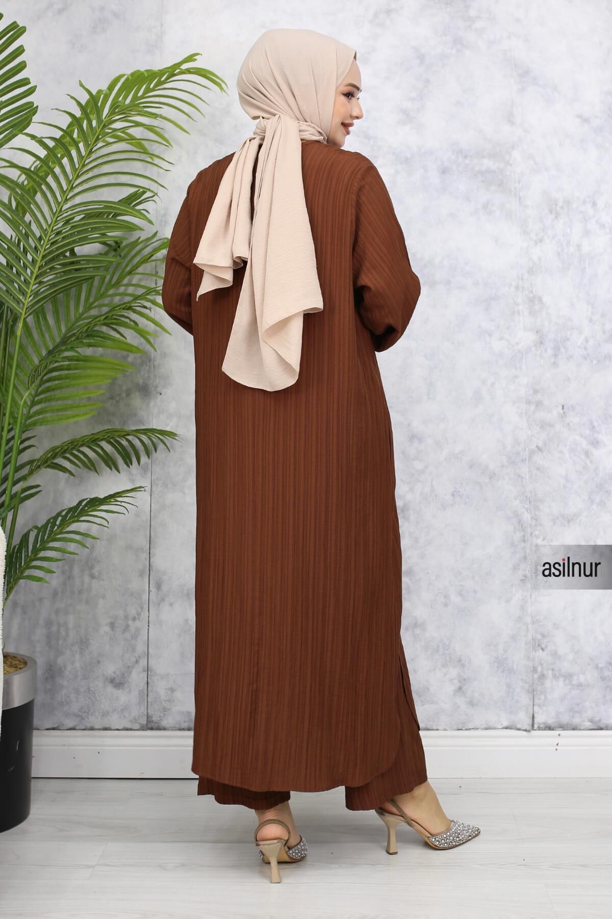 Merve Pamuklu Umre Takımı Kahverengi - 4