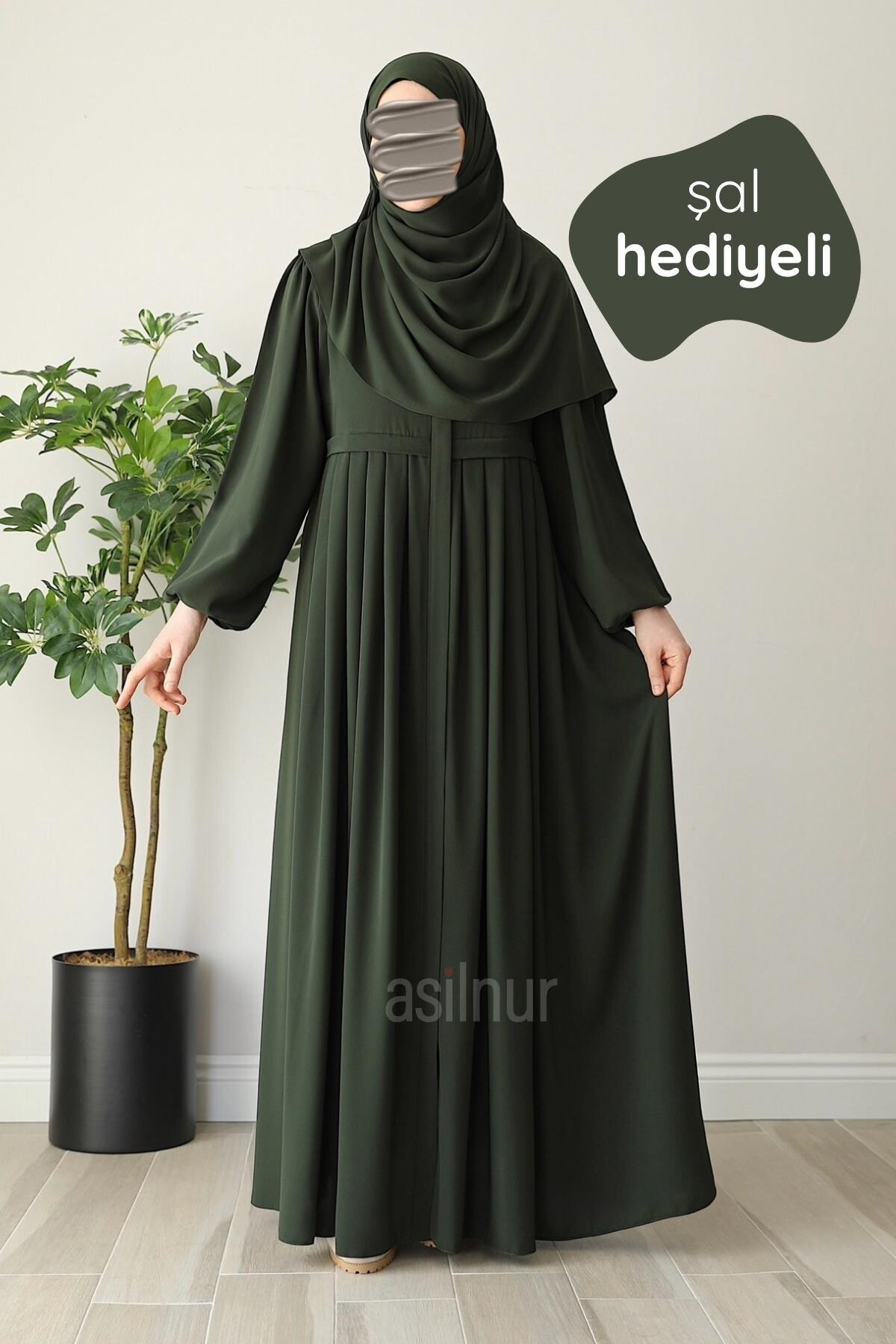 Meva Pileli Ferace Şal Hediyeli Takım Haki - ASİLNUR