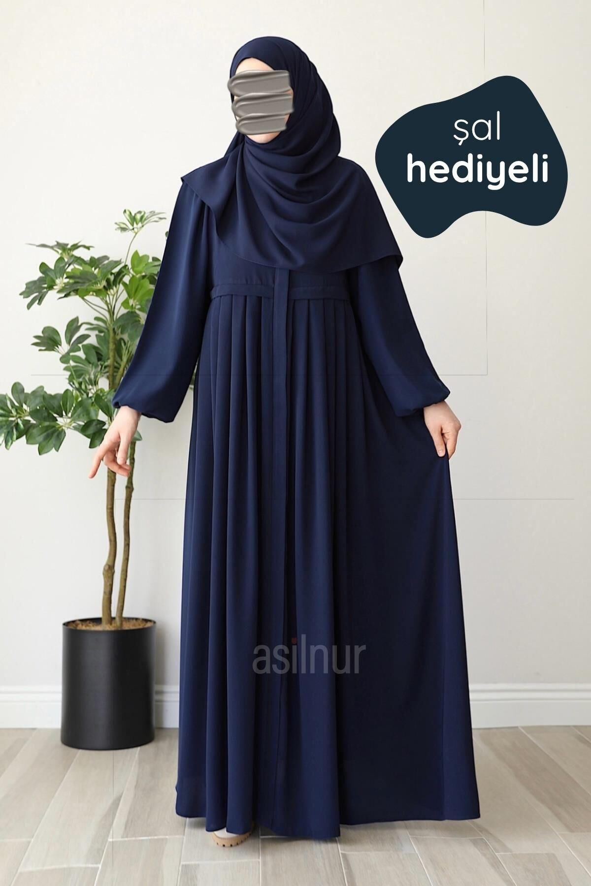 Meva Pileli Ferace Şal Hediyeli Takım Lacivert - 1