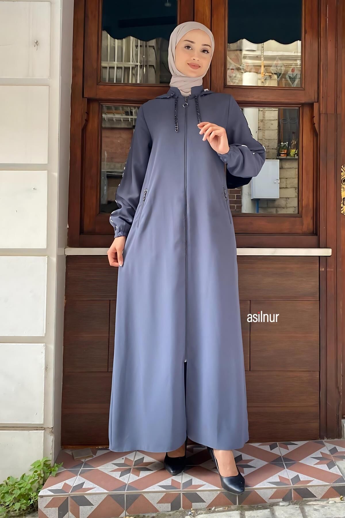 Mısra Leopar Desenli Ferace Füme - 1