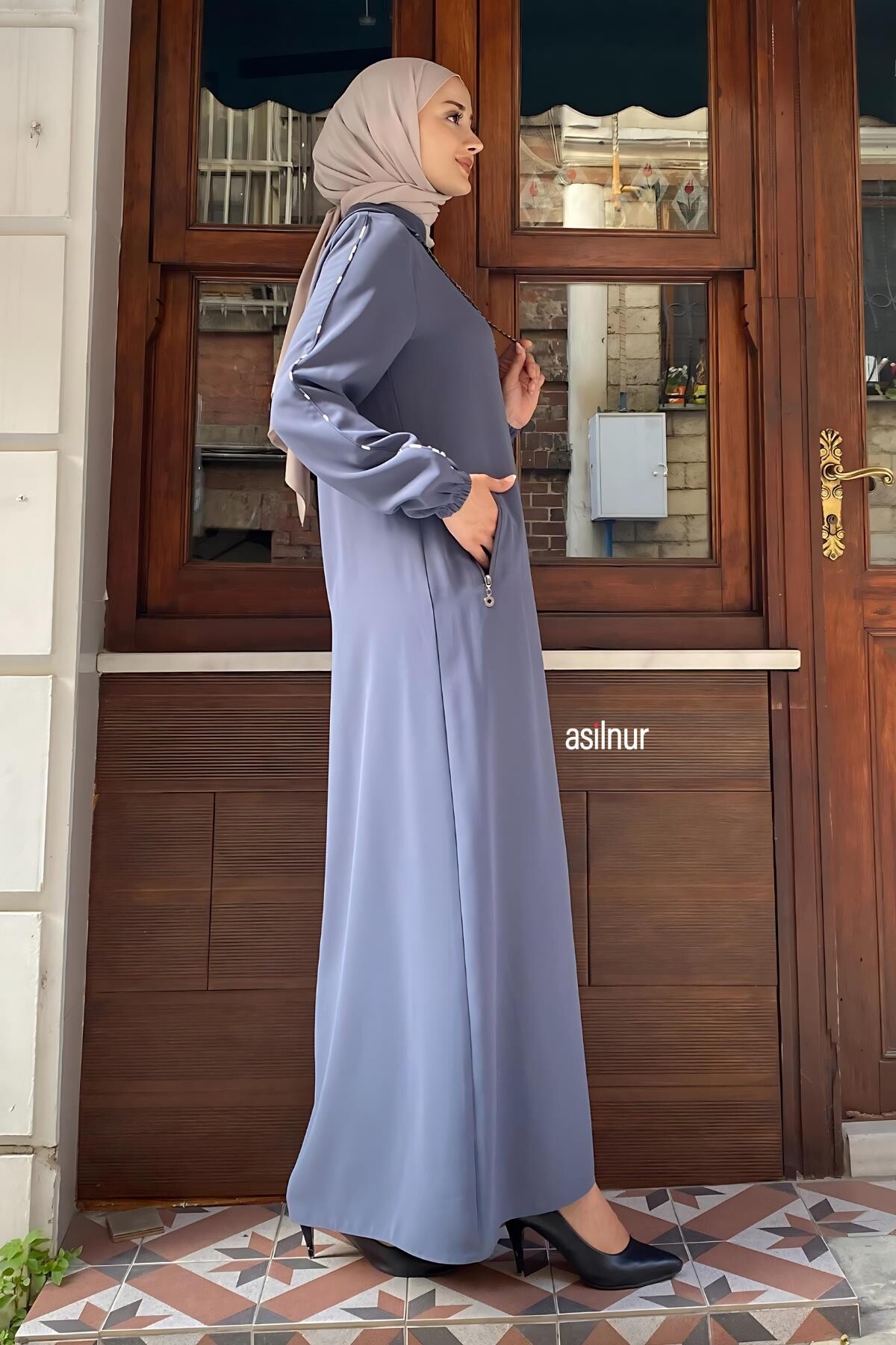 Mısra Leopar Desenli Ferace Füme - 4