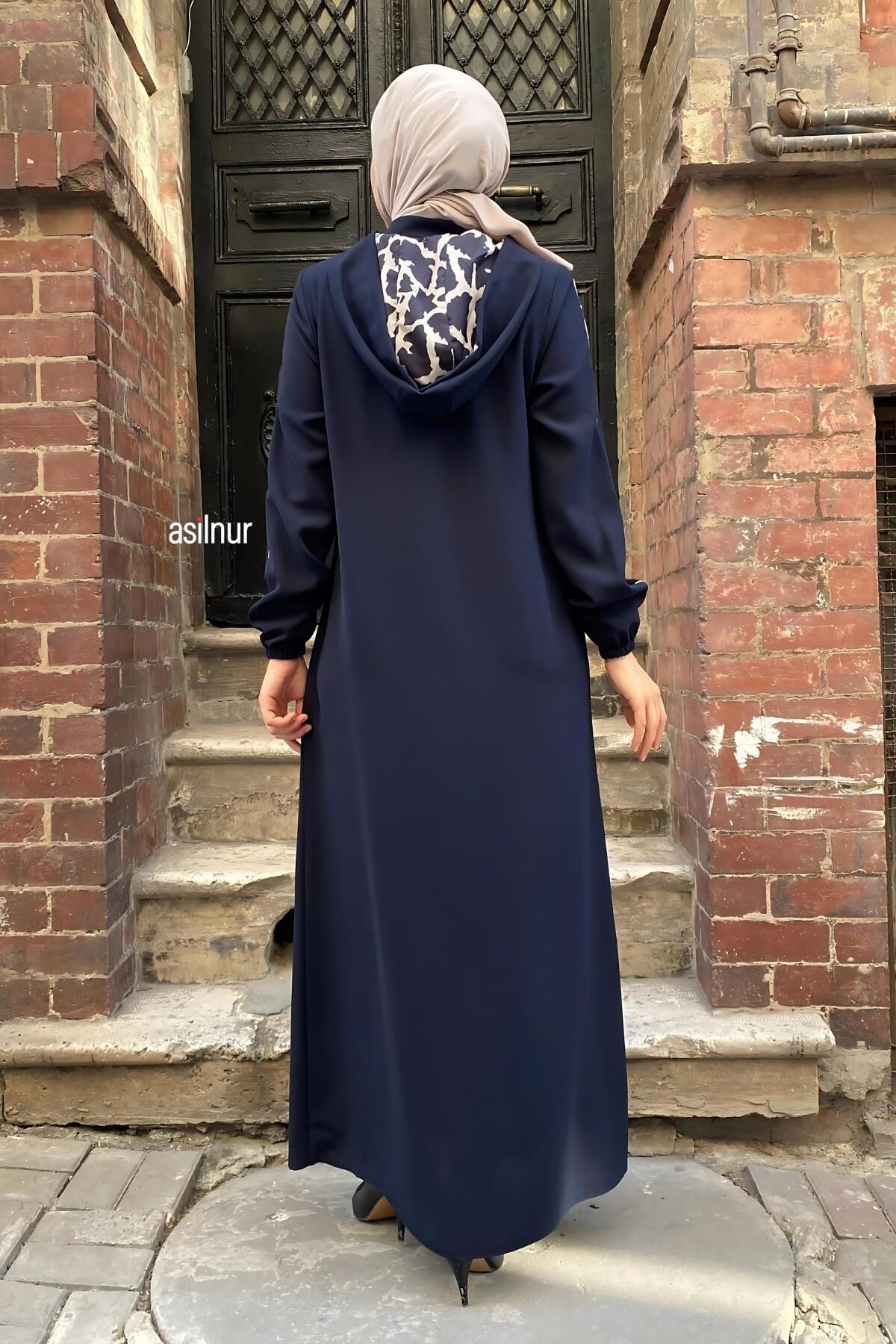 Mısra Leopar Desenli Ferace Lacivert - 3