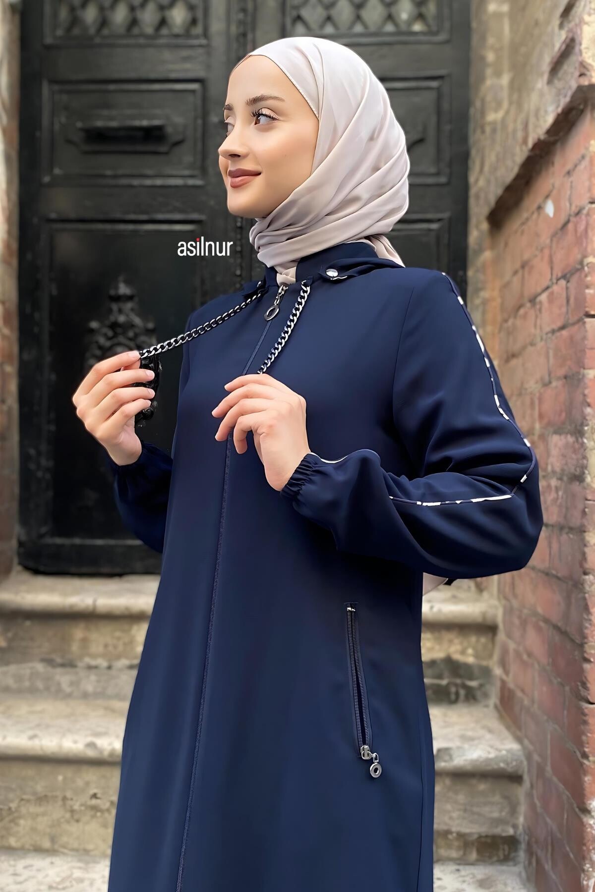 Mısra Leopar Desenli Ferace Lacivert - 6