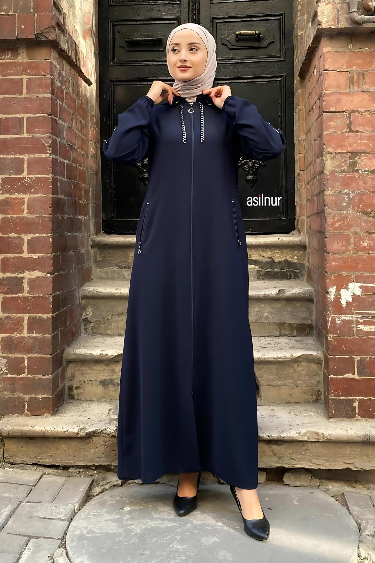 Mısra Leopar Desenli Ferace Lacivert - ASİLNUR