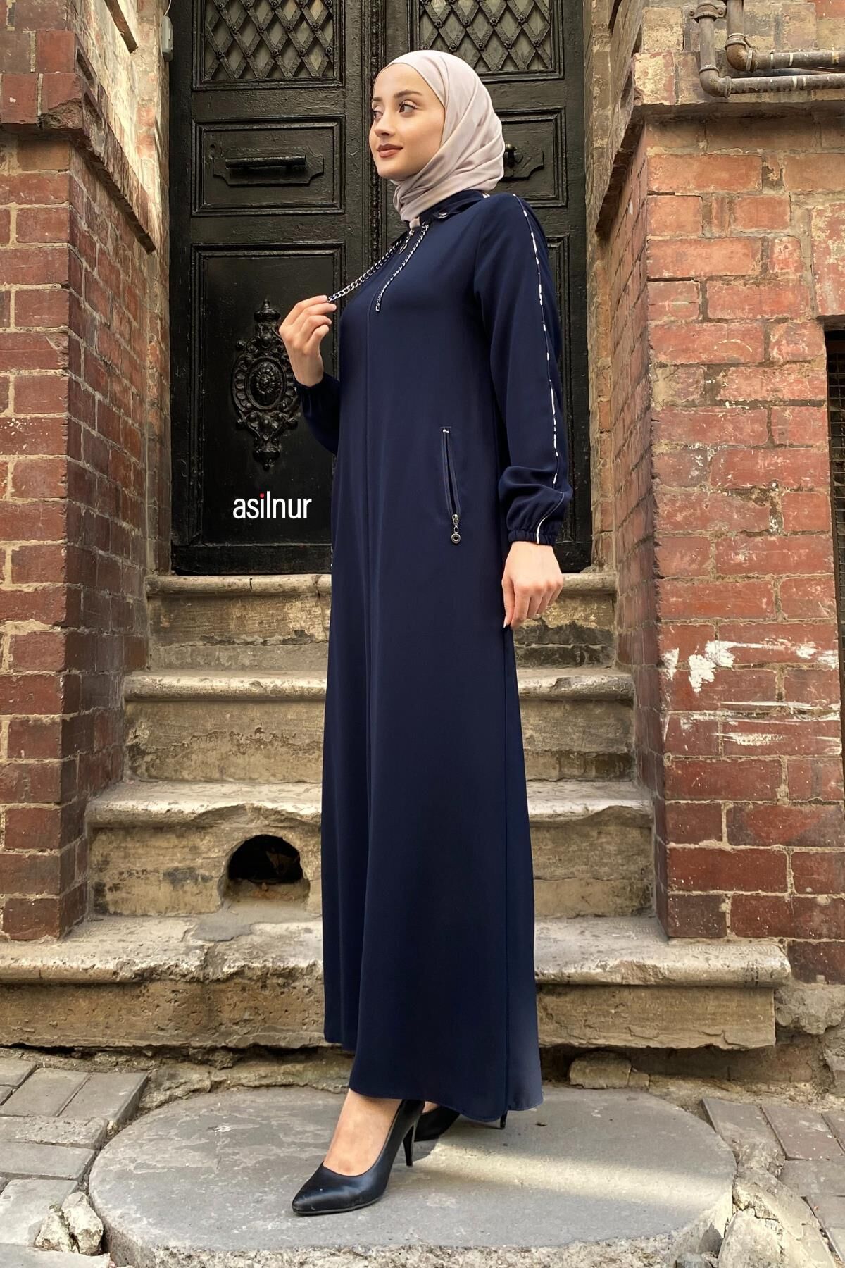 Mısra Leopar Desenli Ferace Lacivert - 2