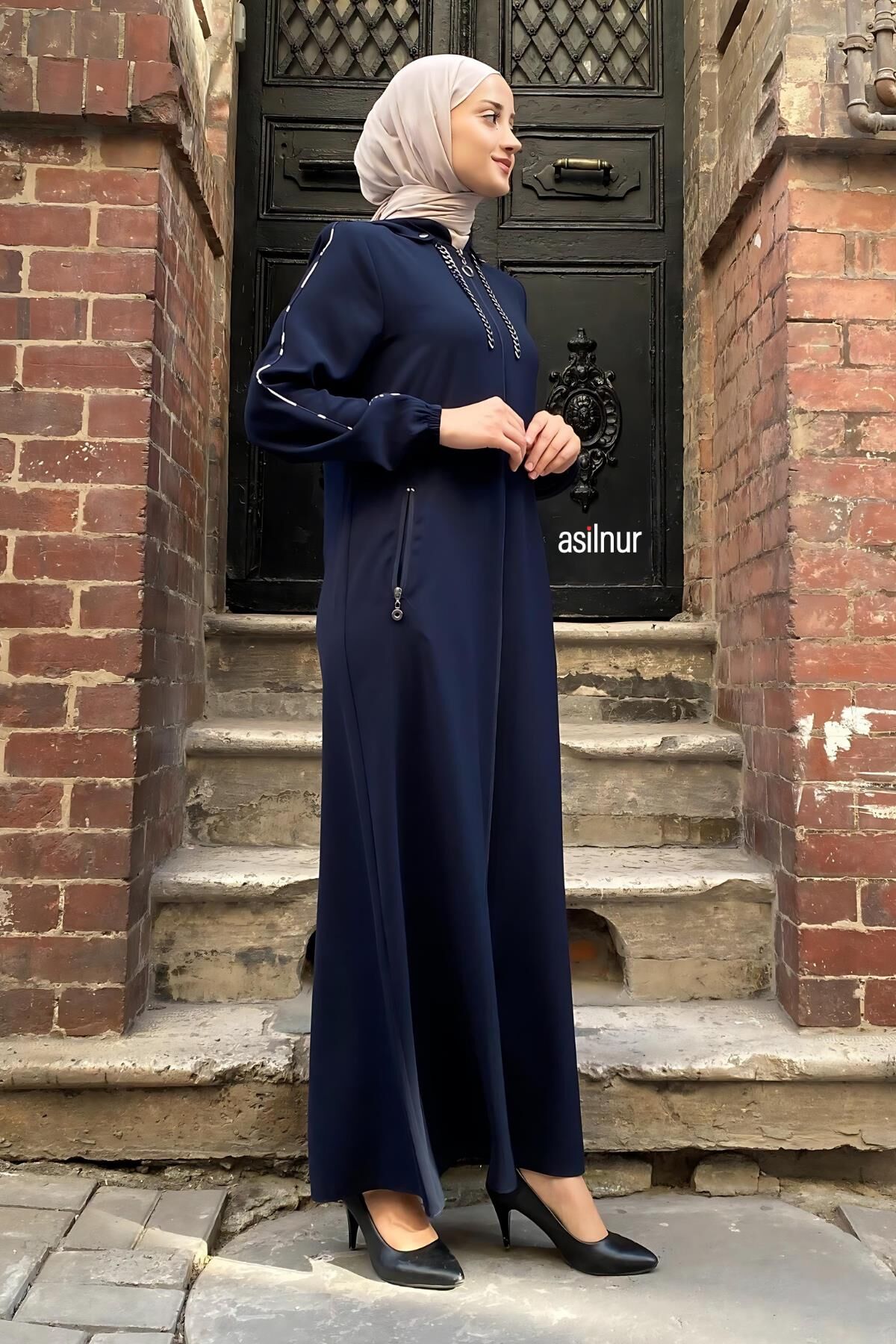 Mısra Leopar Desenli Ferace Lacivert - 4