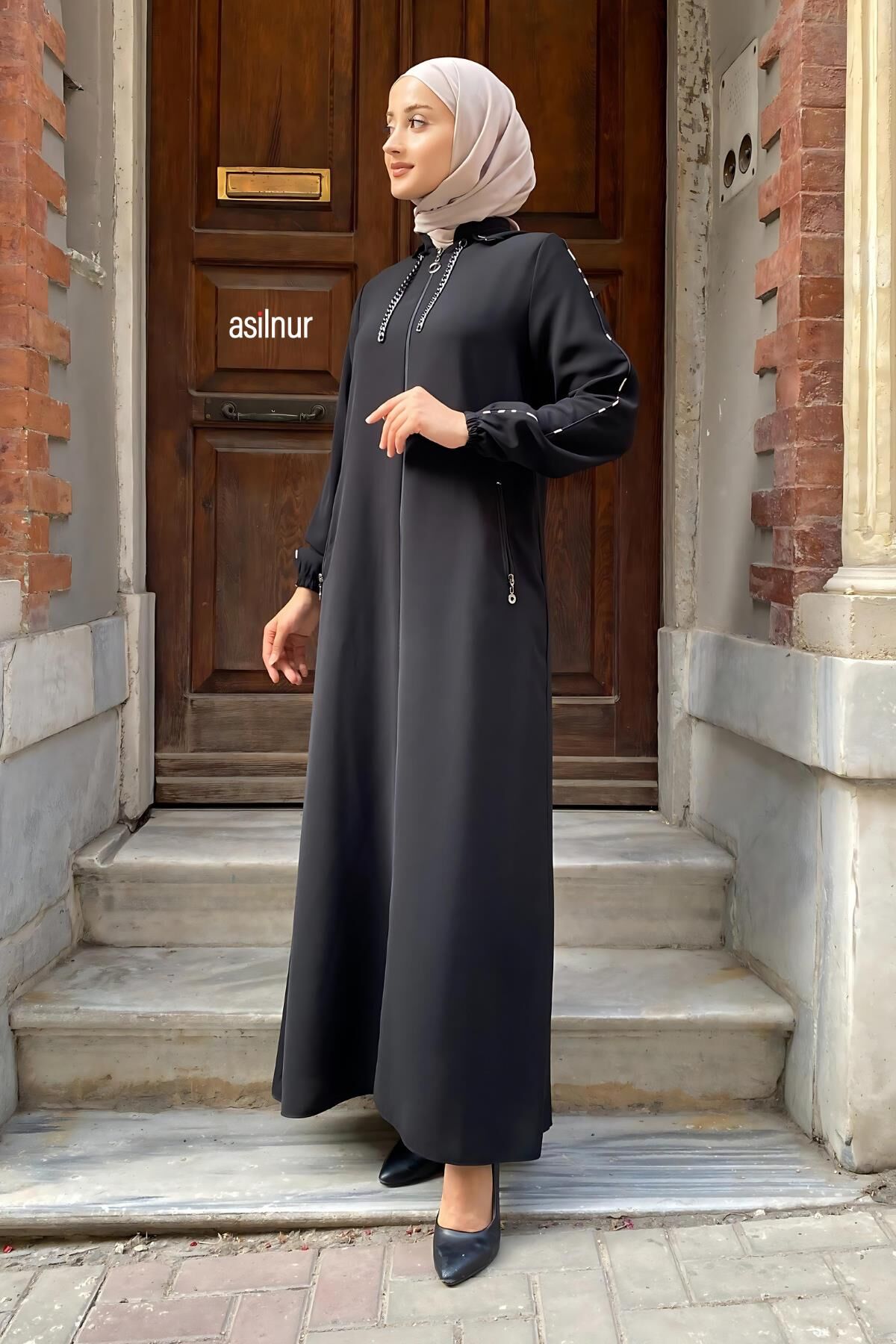 Mısra Leopar Desenli Ferace Siyah - 2