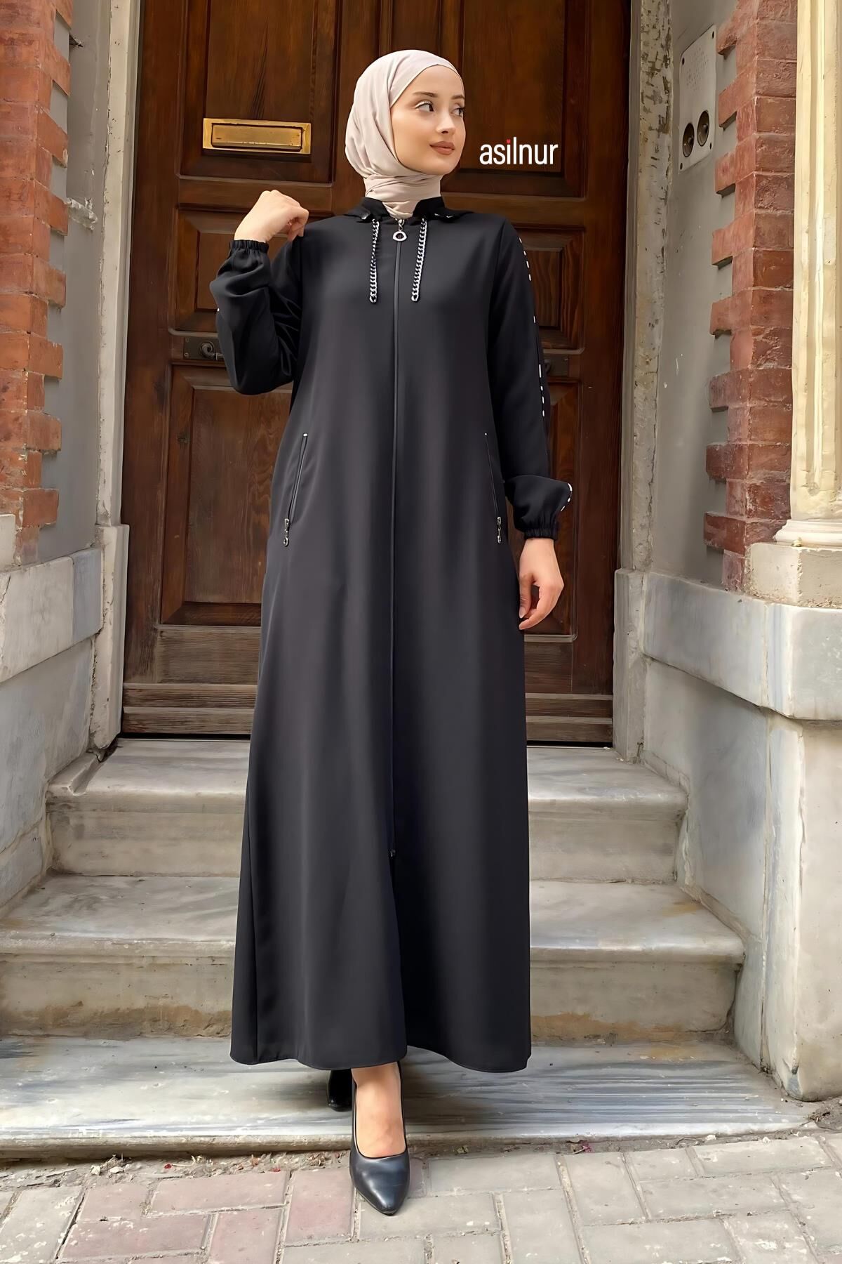 Mısra Leopar Desenli Ferace Siyah - 1