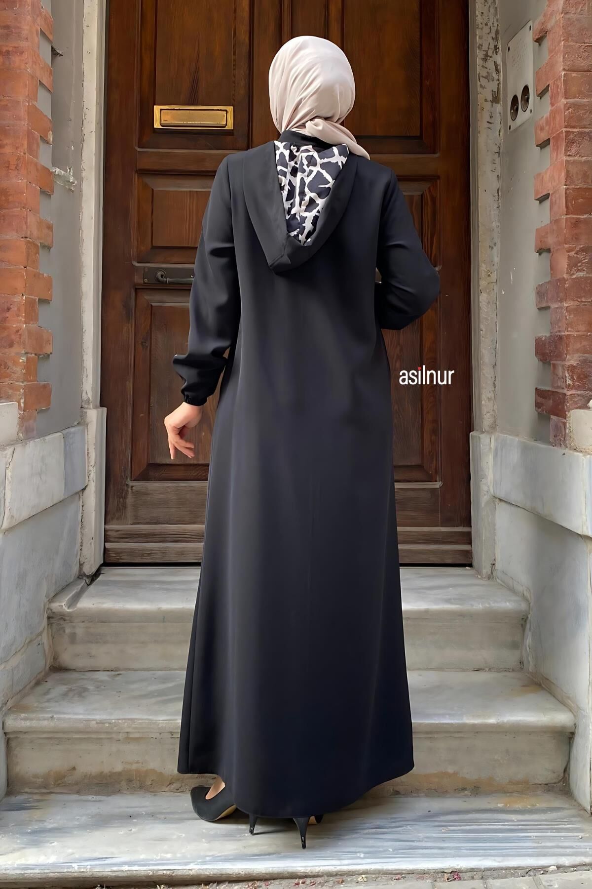 Mısra Leopar Desenli Ferace Siyah - 3