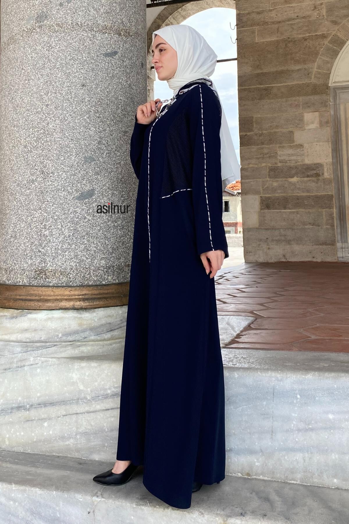Neva Kapşonlu Fileli Ferace Lacivert - 2