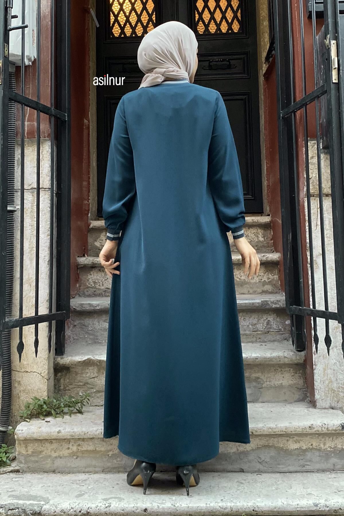 Nida Ribanalı Ferace Petrol Mavisi - 3