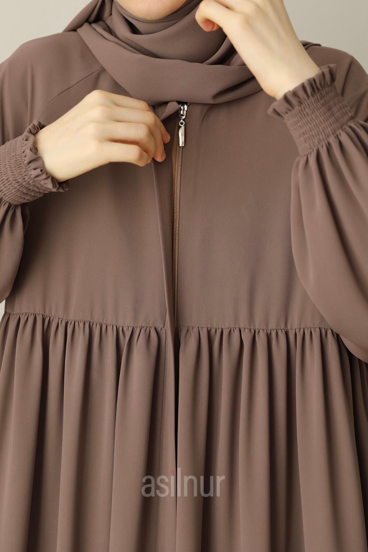 Nisa Ferace Şal Hediyeli Takım Vizon - 5