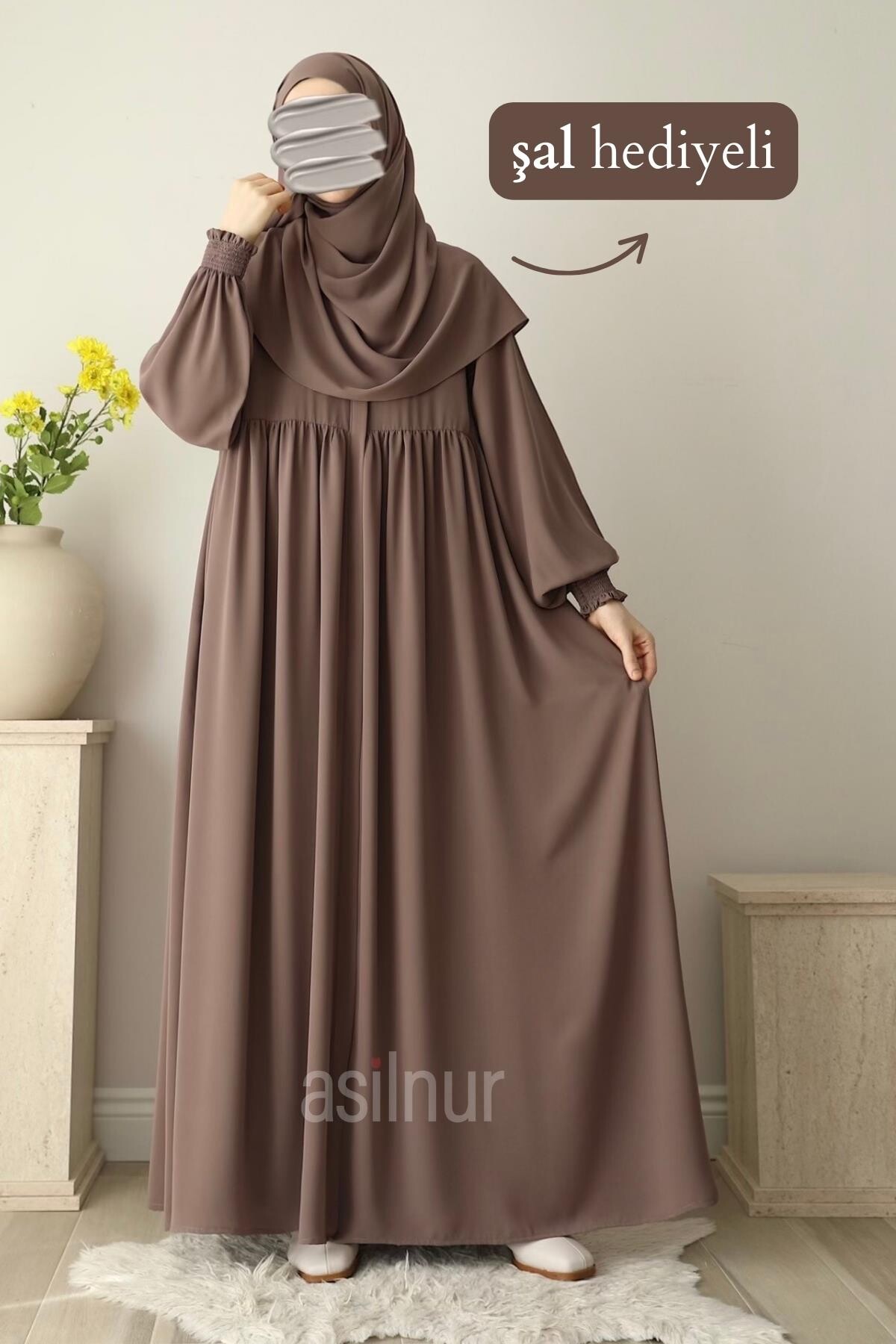 Nisa Ferace Şal Hediyeli Takım Vizon - ASİLNUR