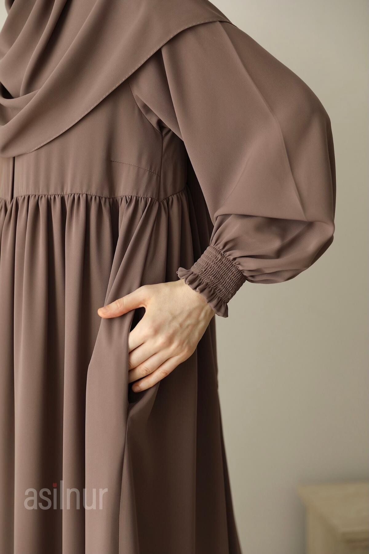 Nisa Ferace Şal Hediyeli Takım Vizon - 7