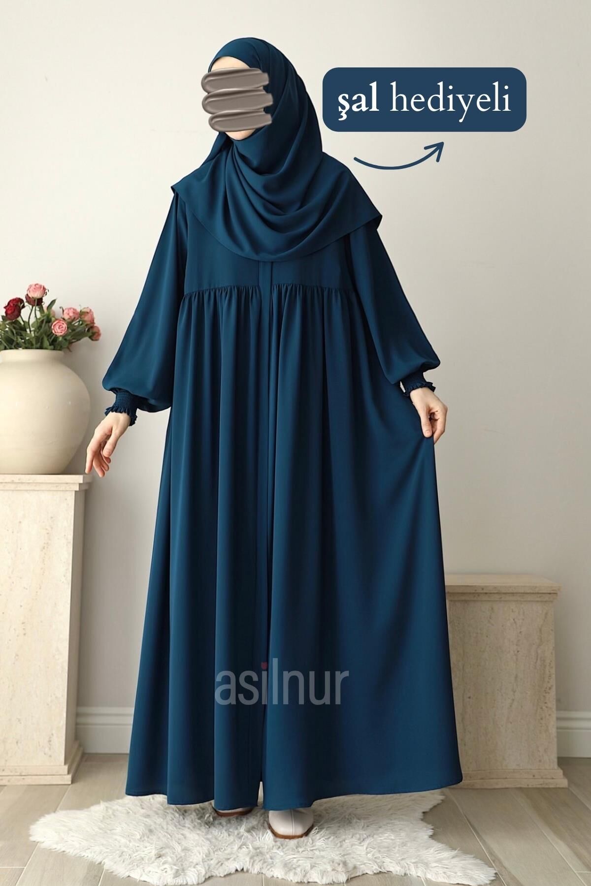 Nisa Ferace Şal Hediyeli Takım Petrol Mavisi - 1