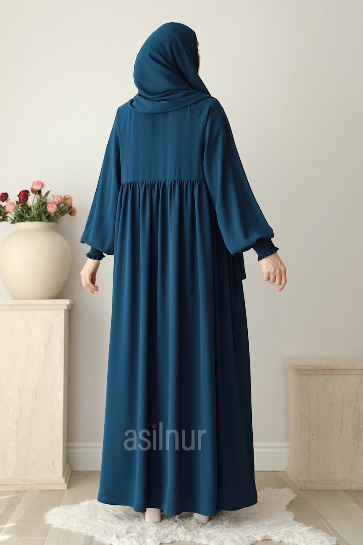 Nisa Ferace Şal Hediyeli Takım Petrol Mavisi - 4