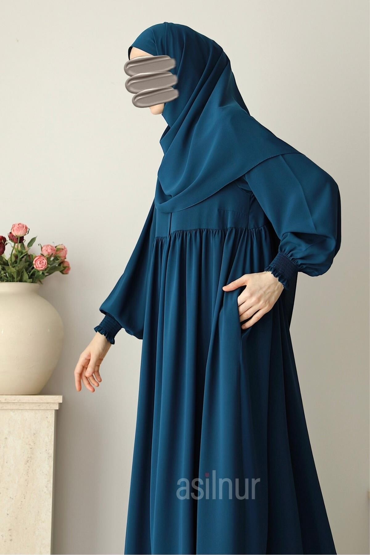 Nisa Ferace Şal Hediyeli Takım Petrol Mavisi - 6