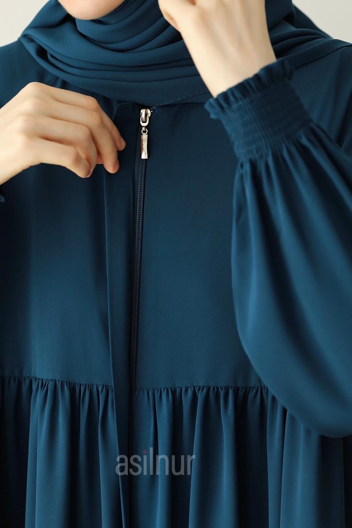 Nisa Ferace Şal Hediyeli Takım Petrol Mavisi - 7