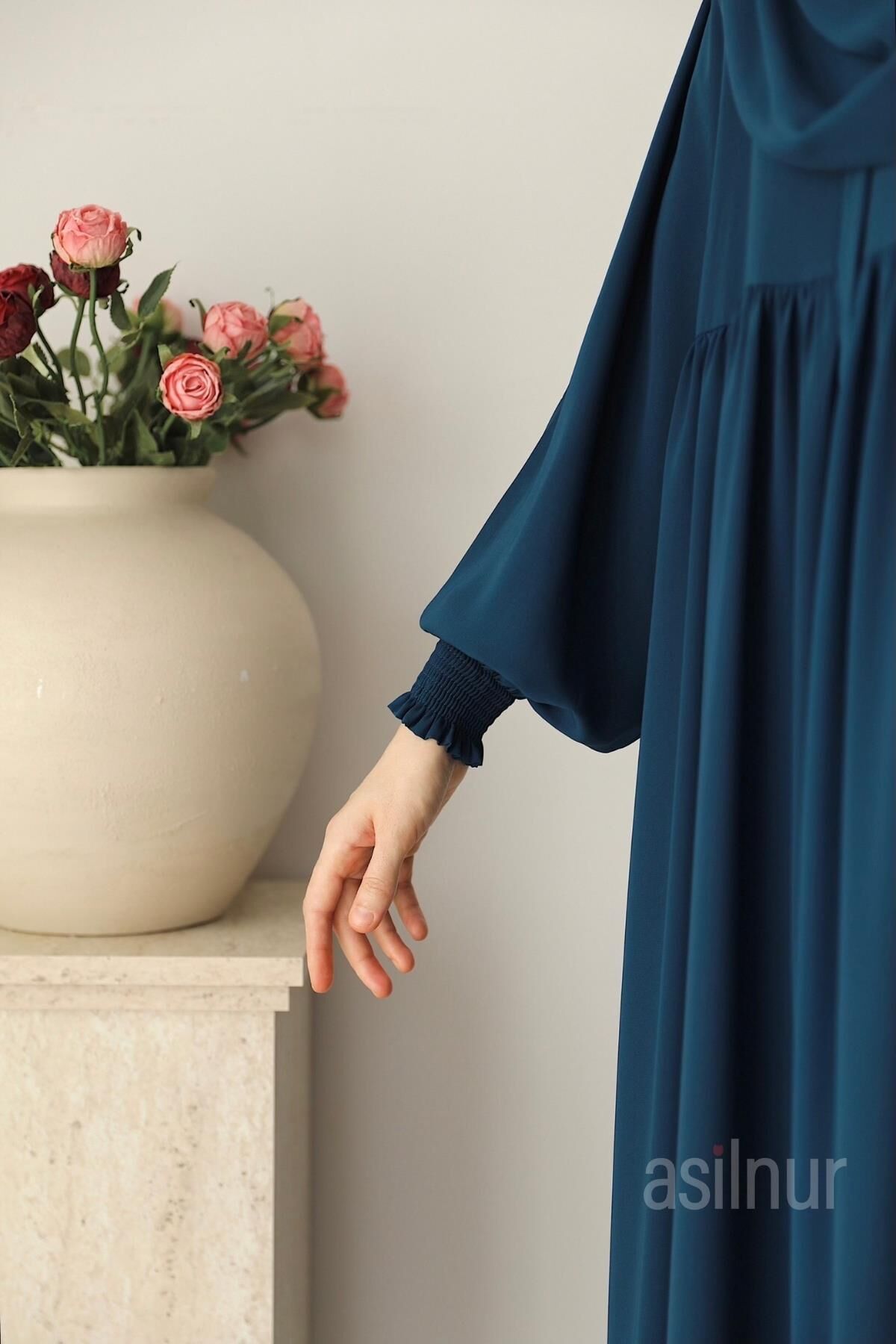 Nisa Ferace Şal Hediyeli Takım Petrol Mavisi - 5