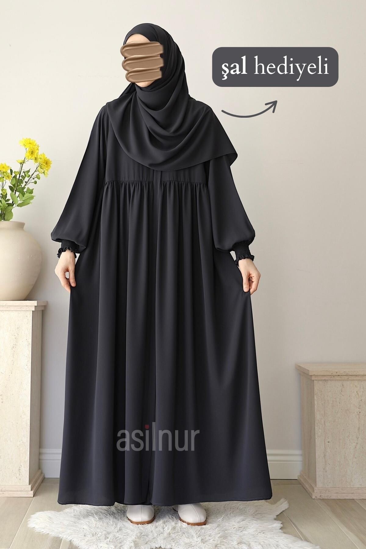 Nisa Ferace Şal Hediyeli Takım Füme - ASİLNUR