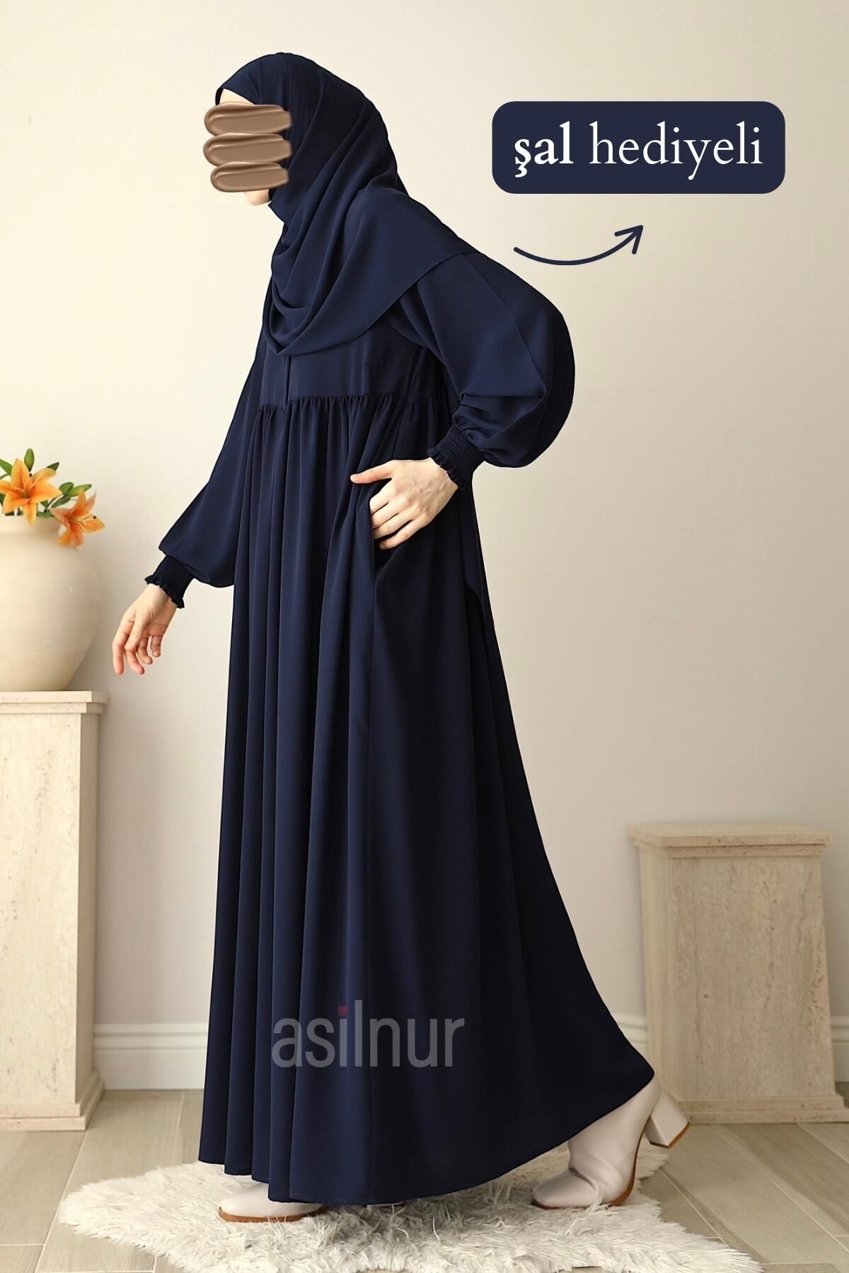 Nisa Ferace Şal Hediyeli Takım Lacivert - 3