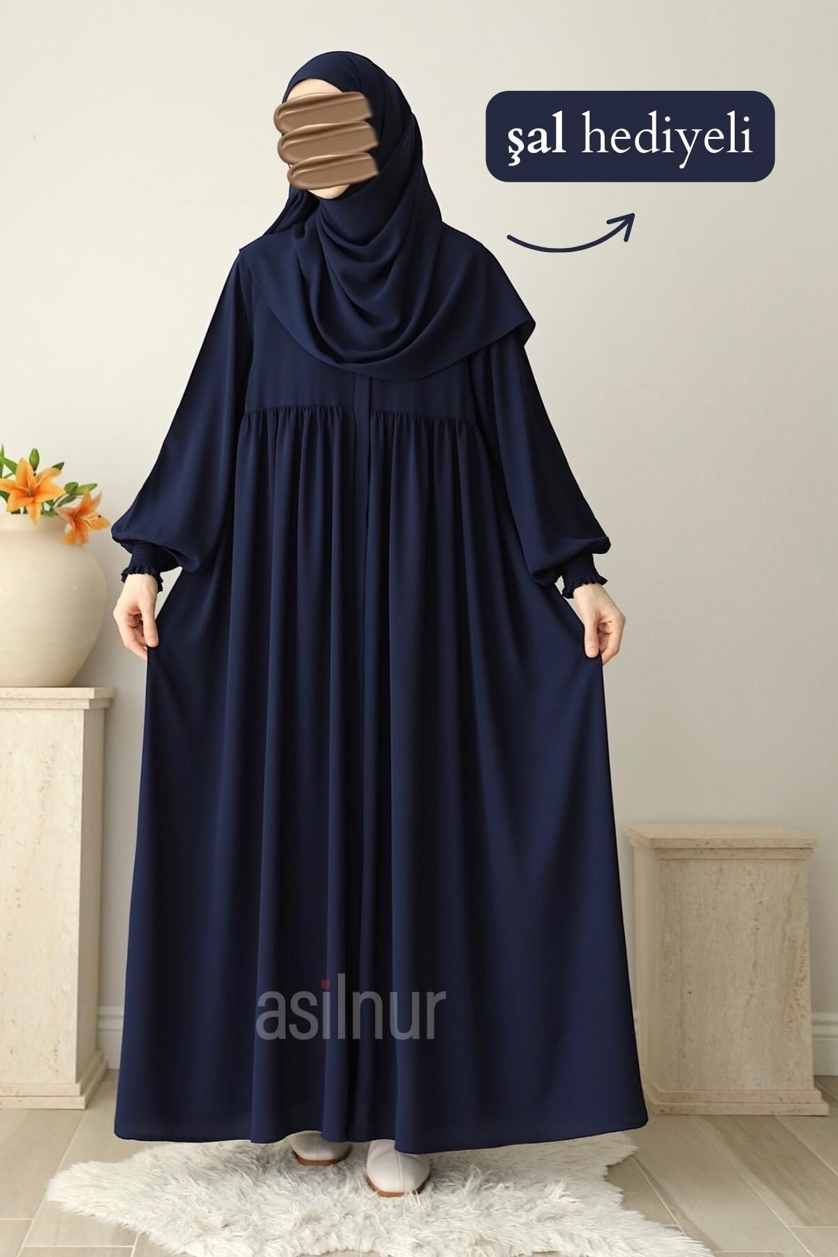 Nisa Ferace Şal Hediyeli Takım Lacivert - 1