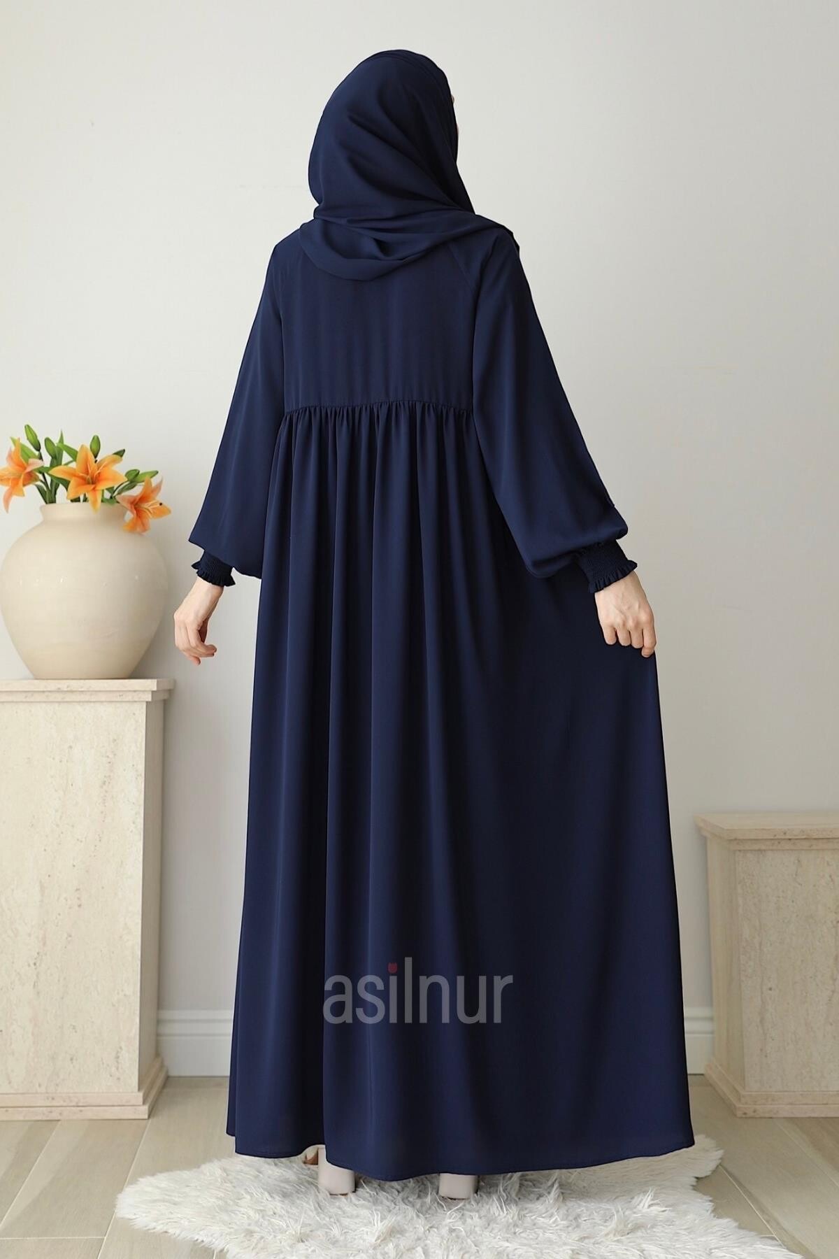 Nisa Ferace Şal Hediyeli Takım Lacivert - 4