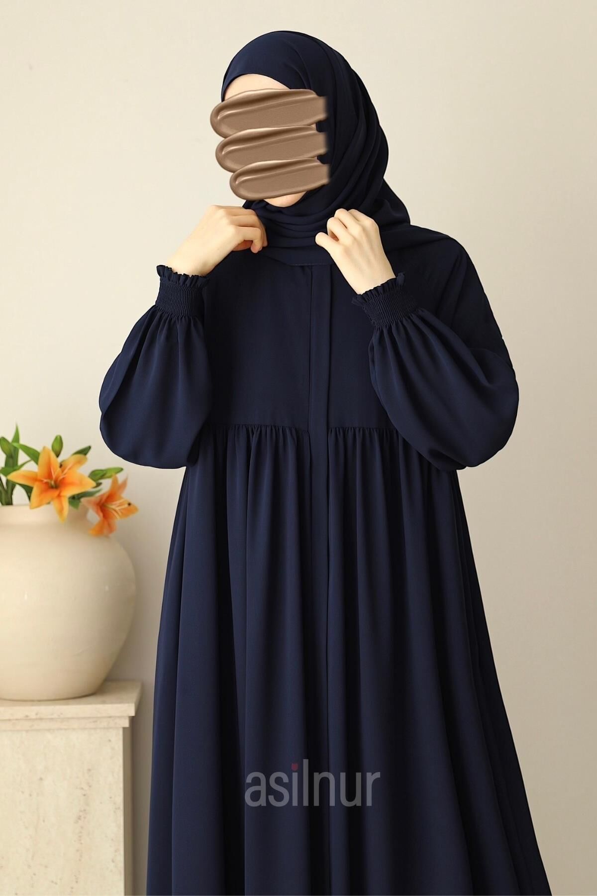 Nisa Ferace Şal Hediyeli Takım Lacivert - 7