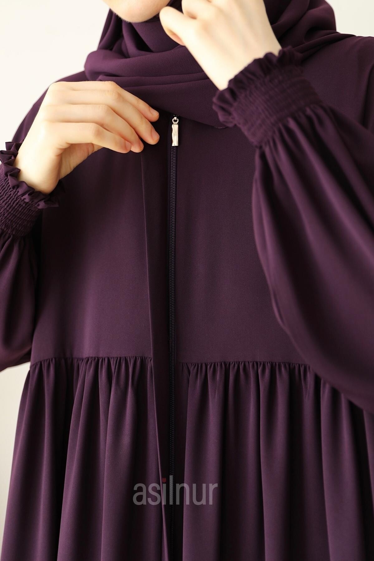 Nisa Ferace Şal Hediyeli Takım Mürdüm - 5