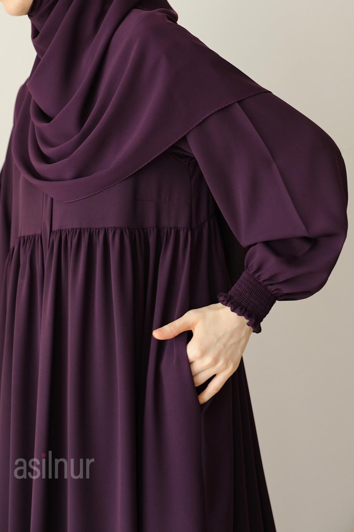 Nisa Ferace Şal Hediyeli Takım Mürdüm - 6