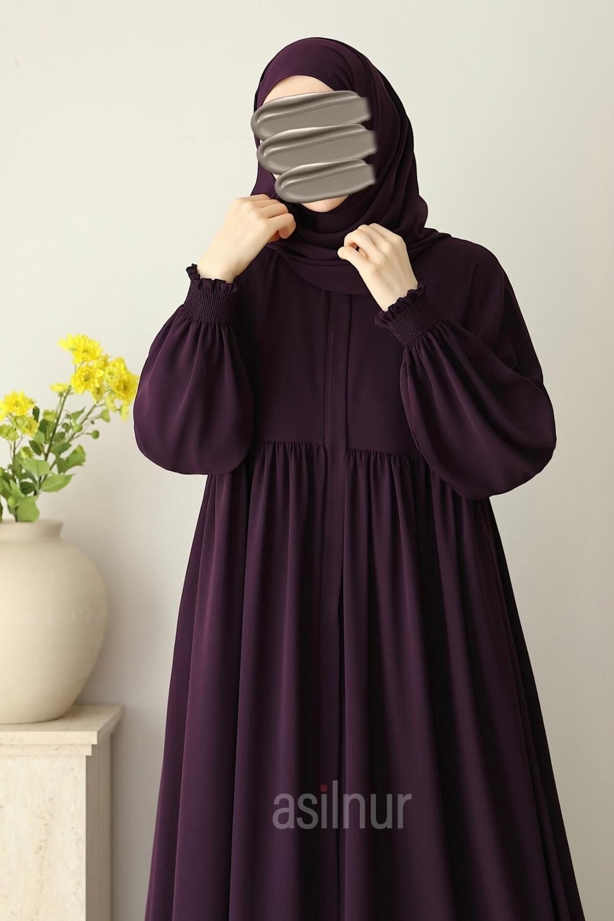 Nisa Ferace Şal Hediyeli Takım Mürdüm - 7