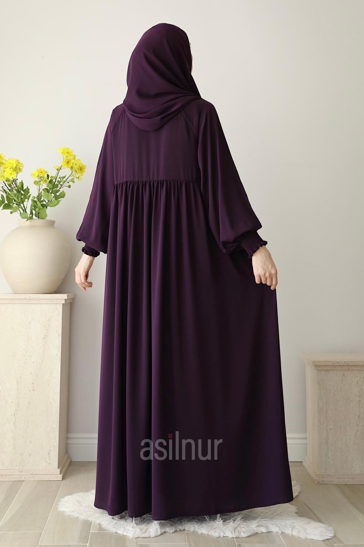 Nisa Ferace Şal Hediyeli Takım Mürdüm - 4