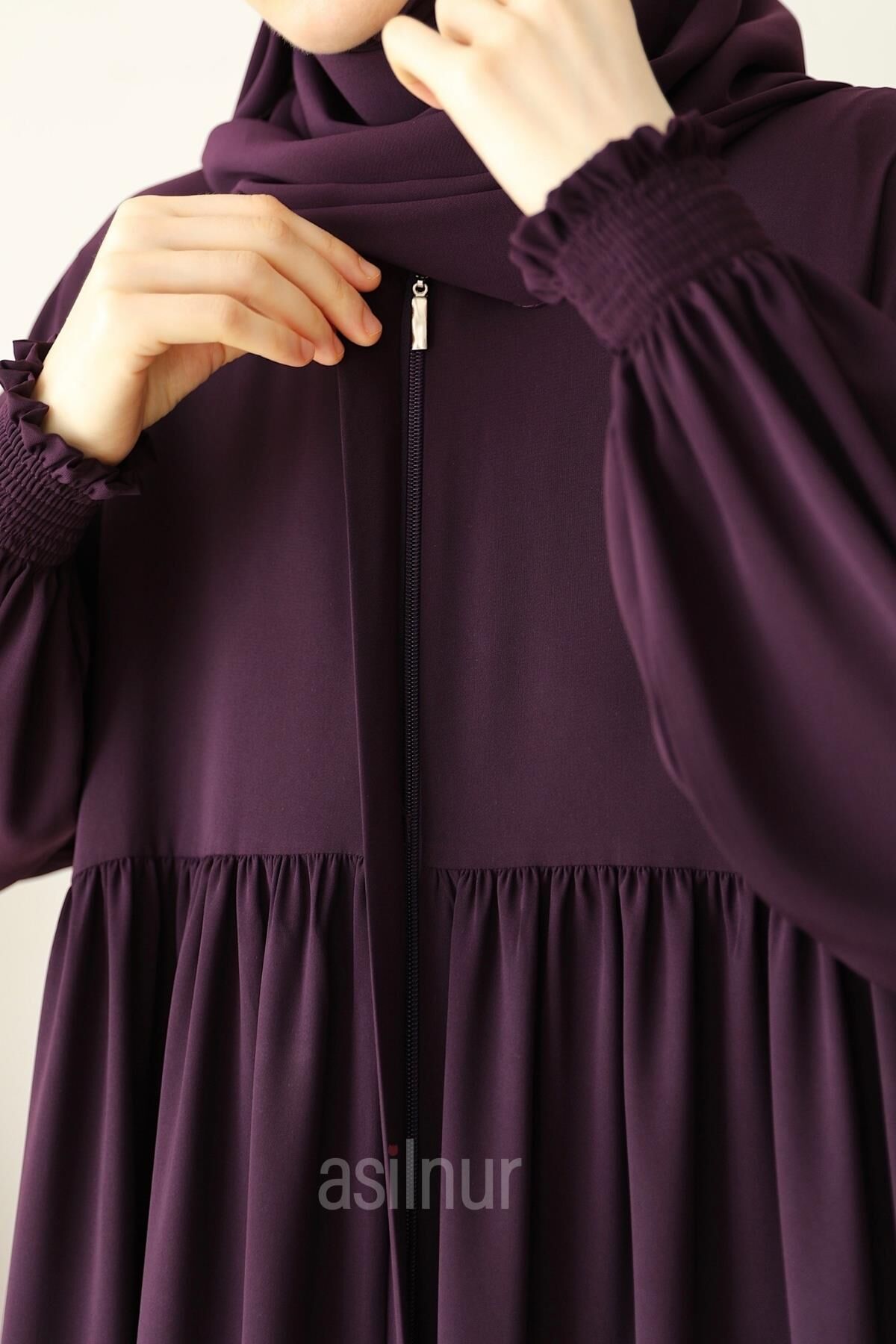 Nisa Ferace Şal Hediyeli Takım Mürdüm - 5