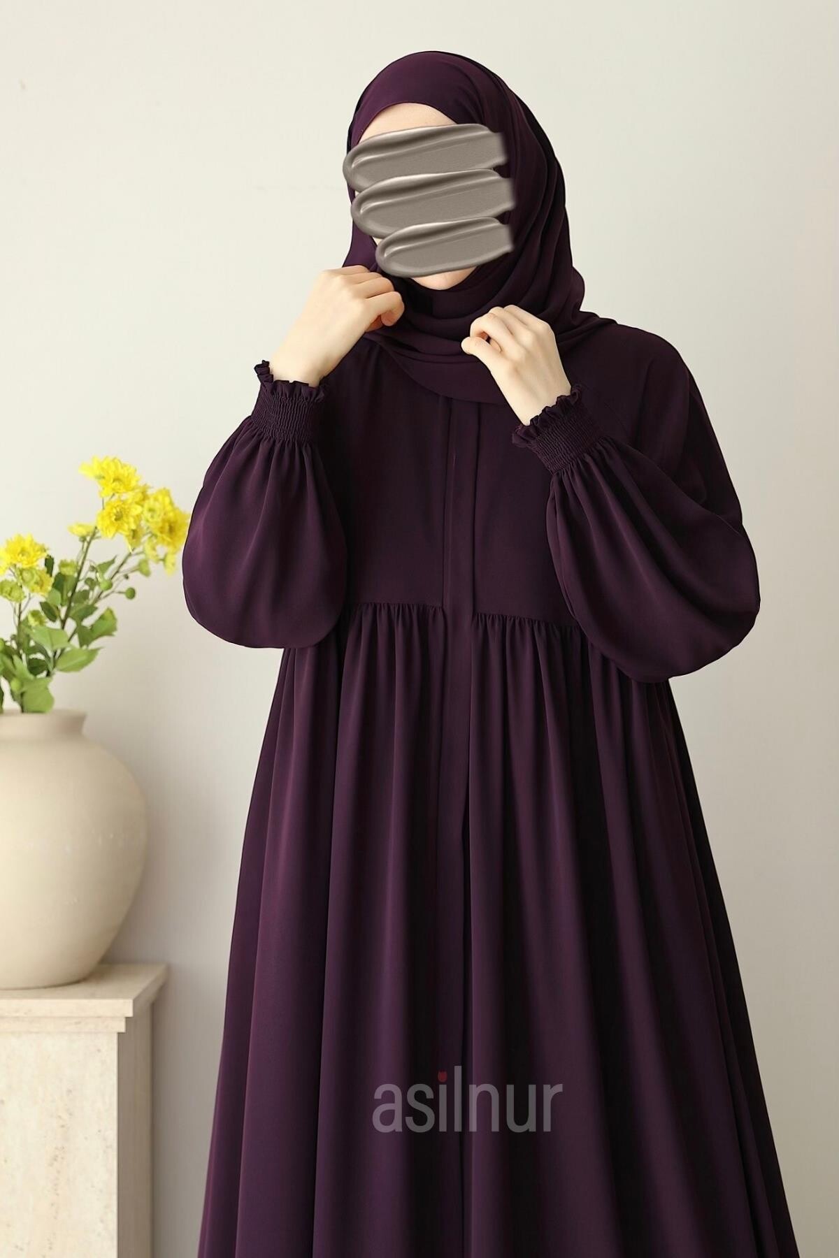 Nisa Ferace Şal Hediyeli Takım Mürdüm - 7