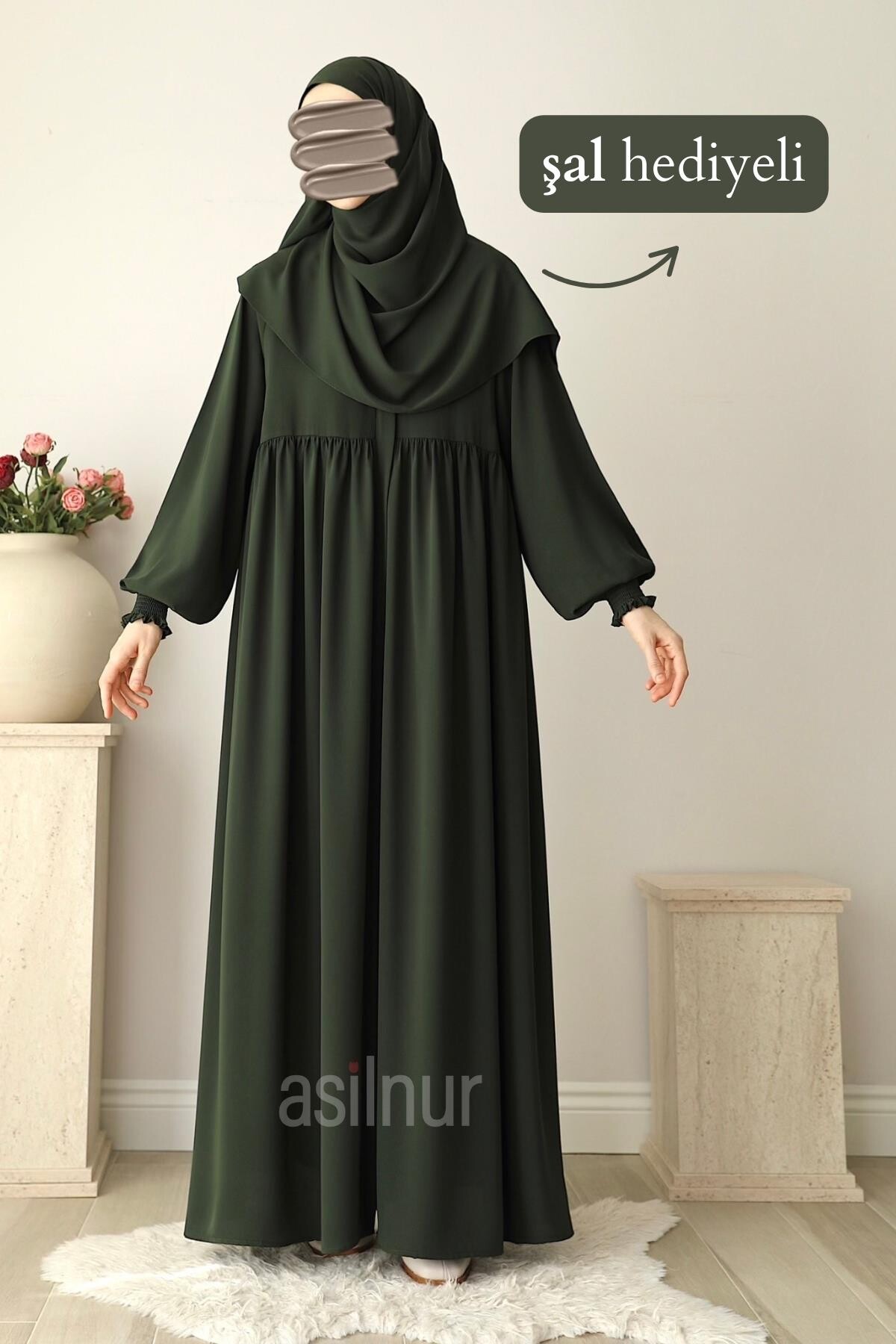 Nisa Ferace Şal Hediyeli Takım Haki - 1