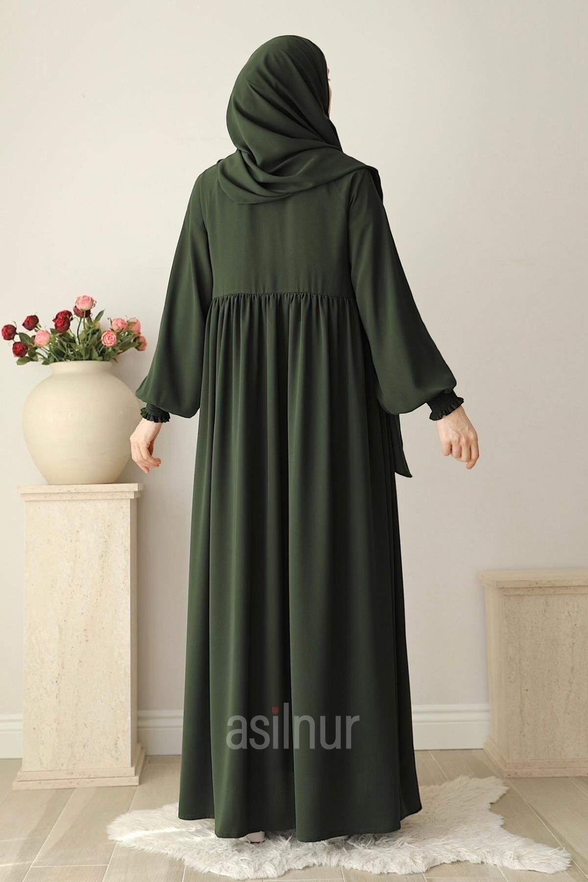 Nisa Ferace Şal Hediyeli Takım Haki - 4