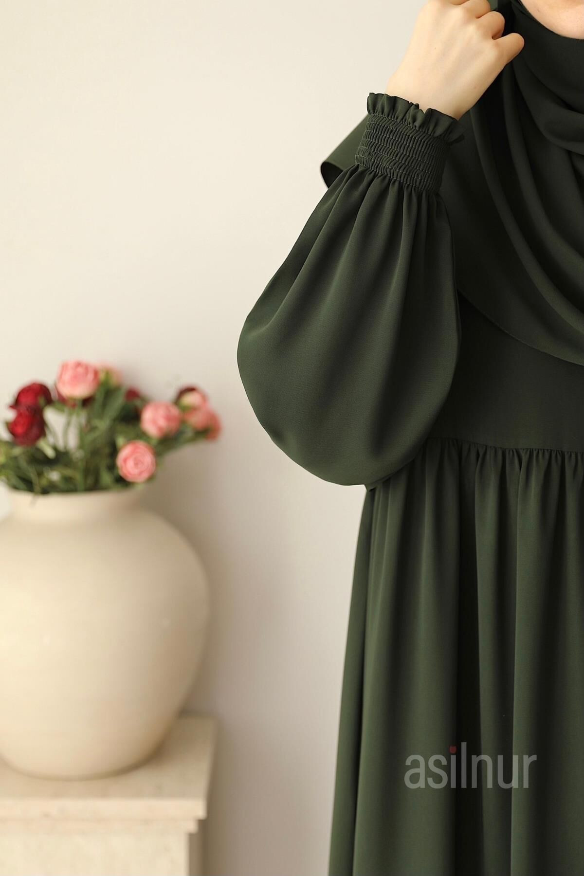 Nisa Ferace Şal Hediyeli Takım Haki - 6