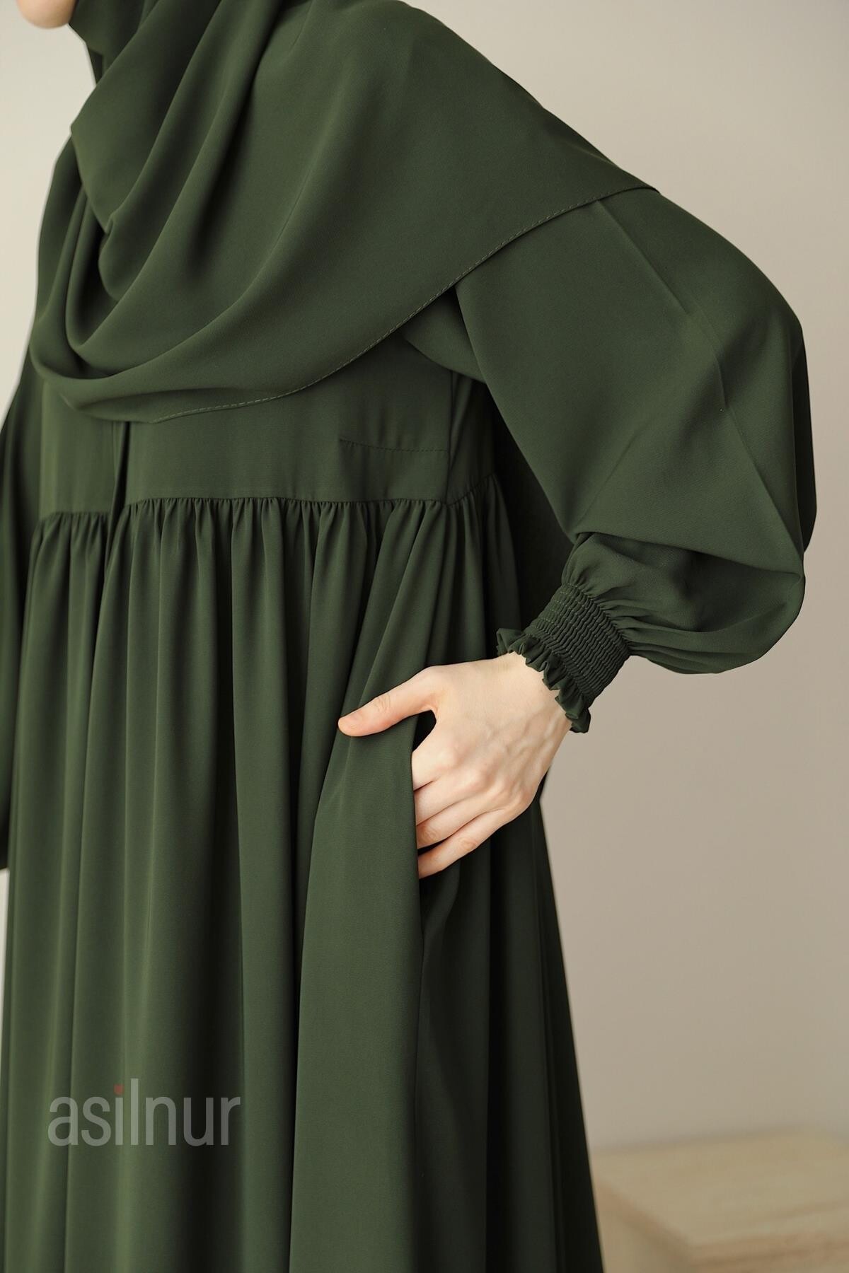 Nisa Ferace Şal Hediyeli Takım Haki - 7