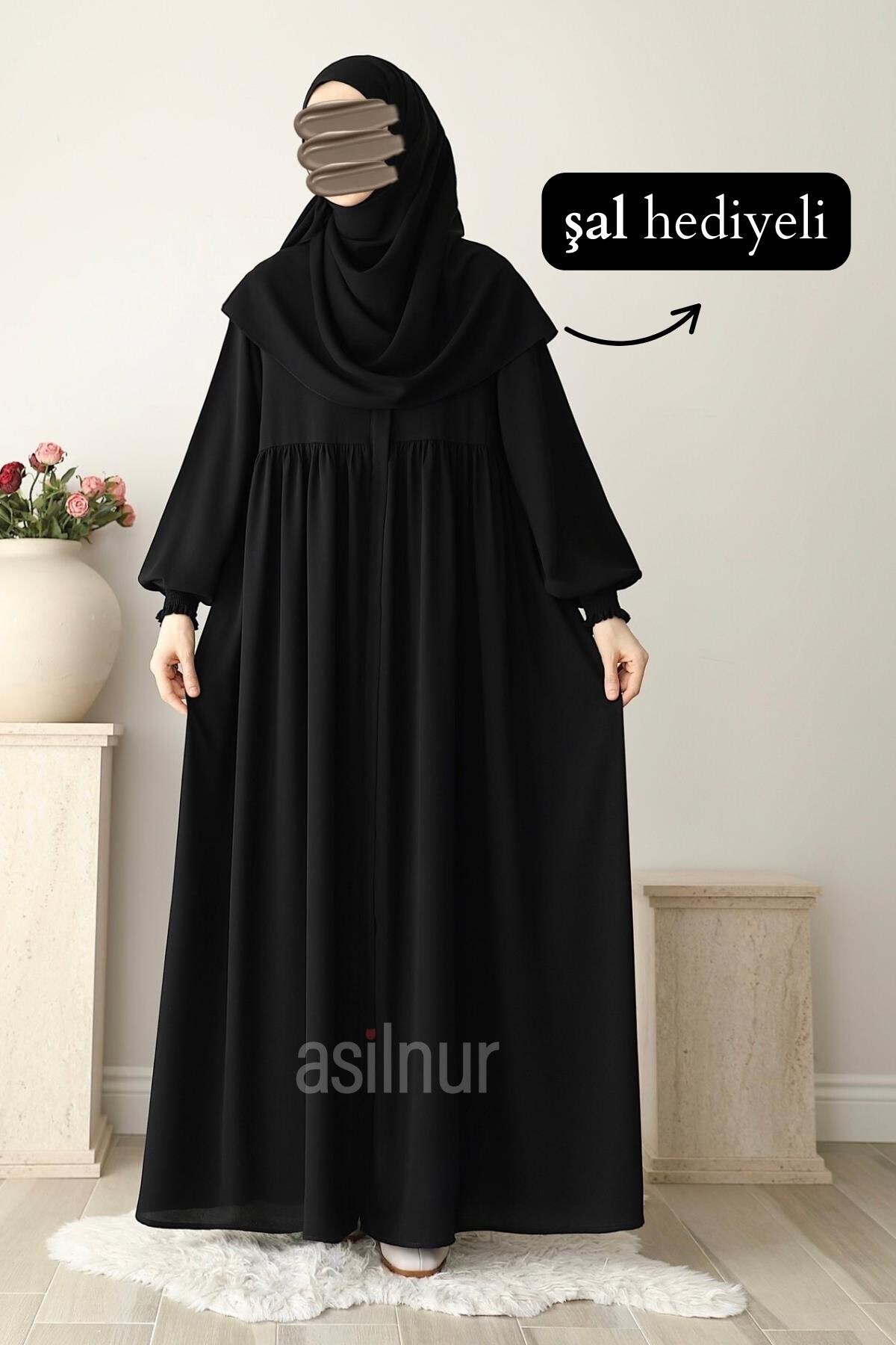 Nisa Ferace Şal Hediyeli Takım Siyah 