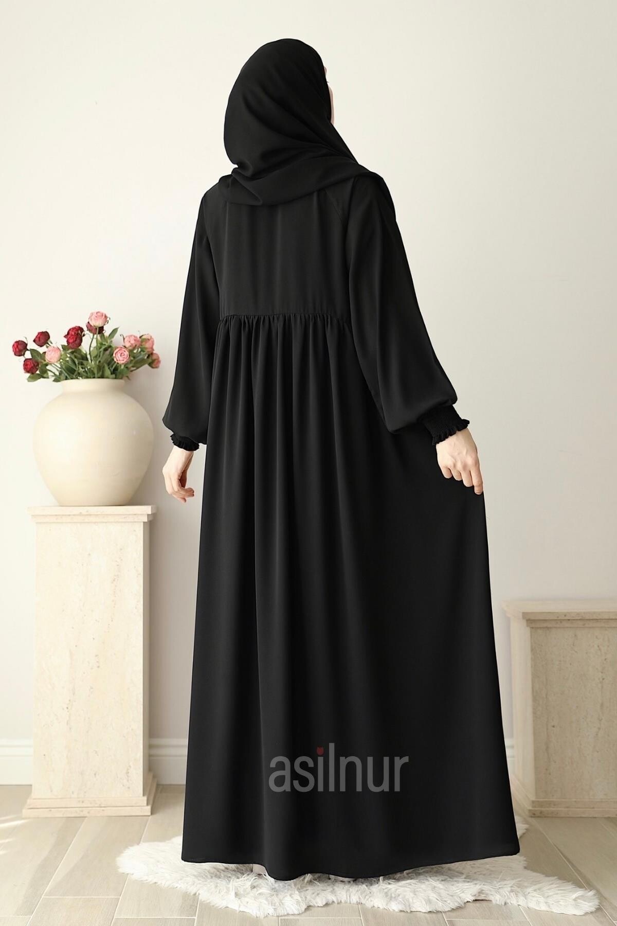 Nisa Ferace Şal Hediyeli Takım Siyah - 4