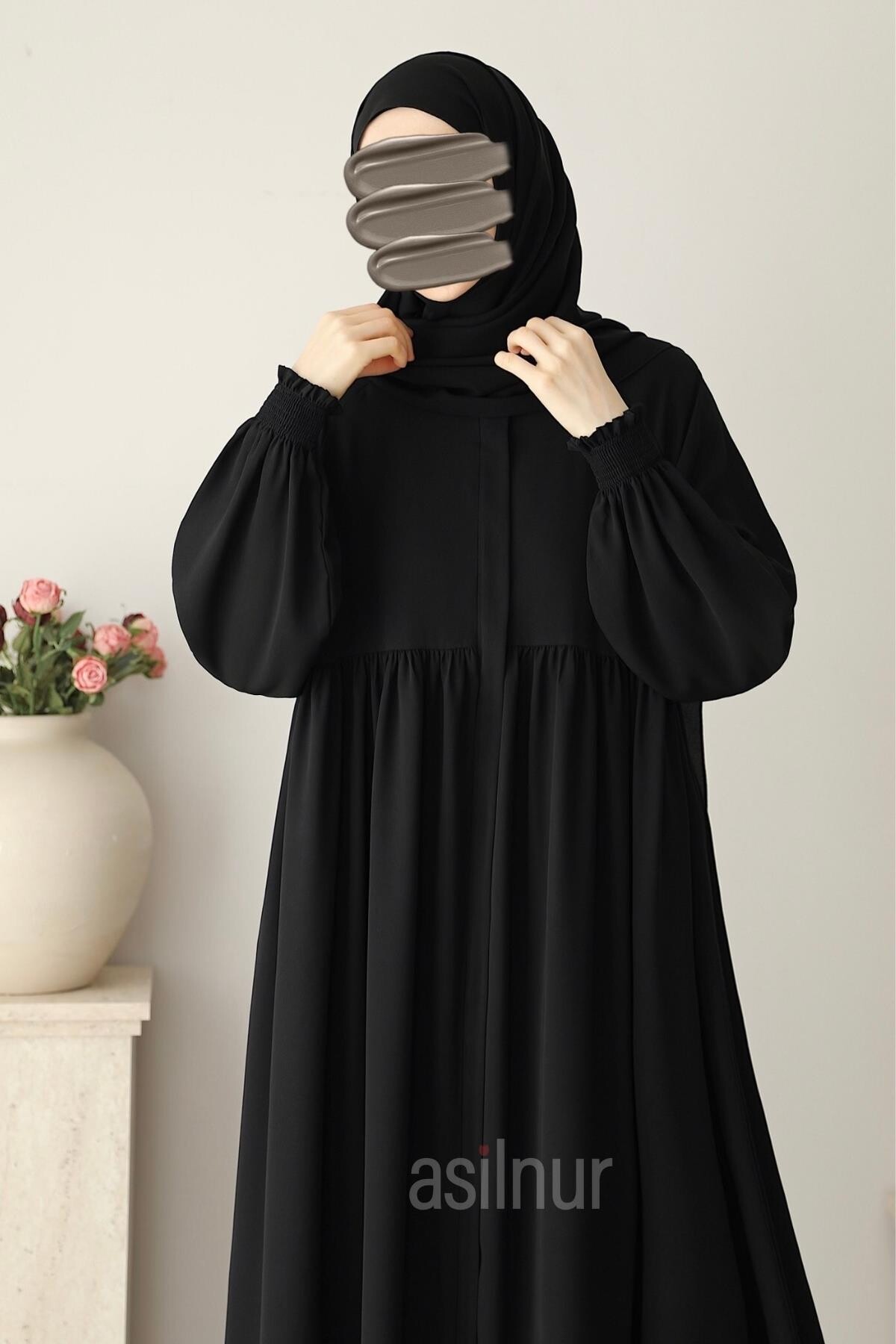 Nisa Ferace Şal Hediyeli Takım Siyah - 5