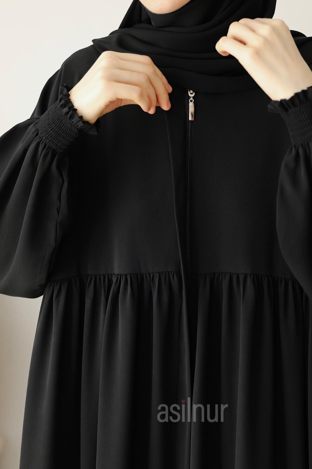 Nisa Ferace Şal Hediyeli Takım Siyah - 6