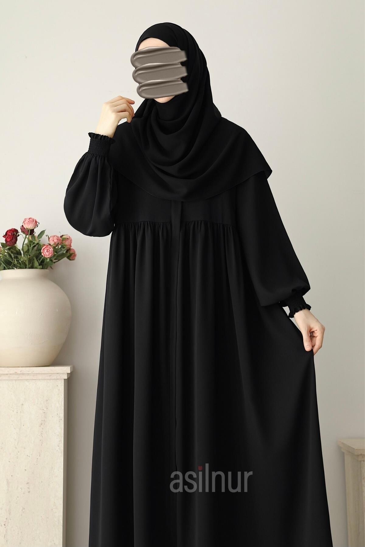 Nisa Ferace Şal Hediyeli Takım Siyah - 7