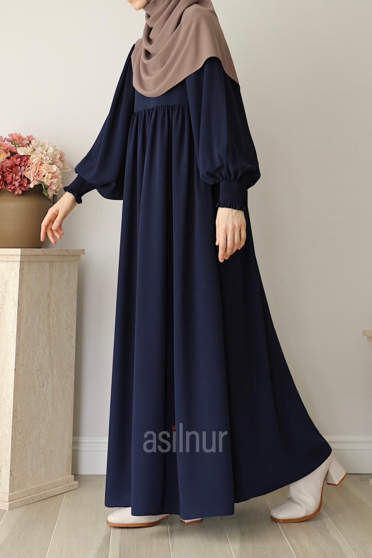 Rana Balon Kol Elbise Lacivert - 3