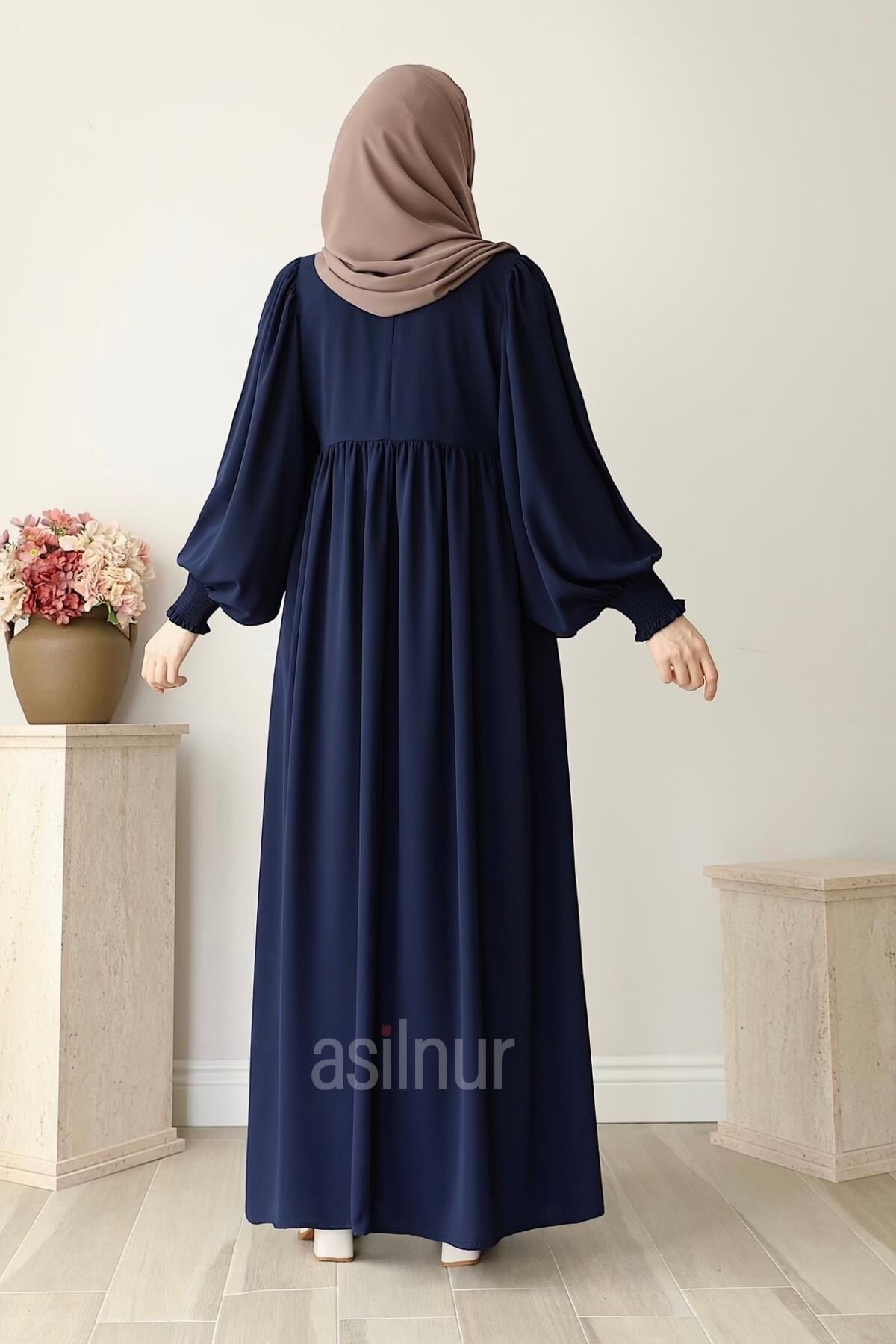 Rana Balon Kol Elbise Lacivert - 4