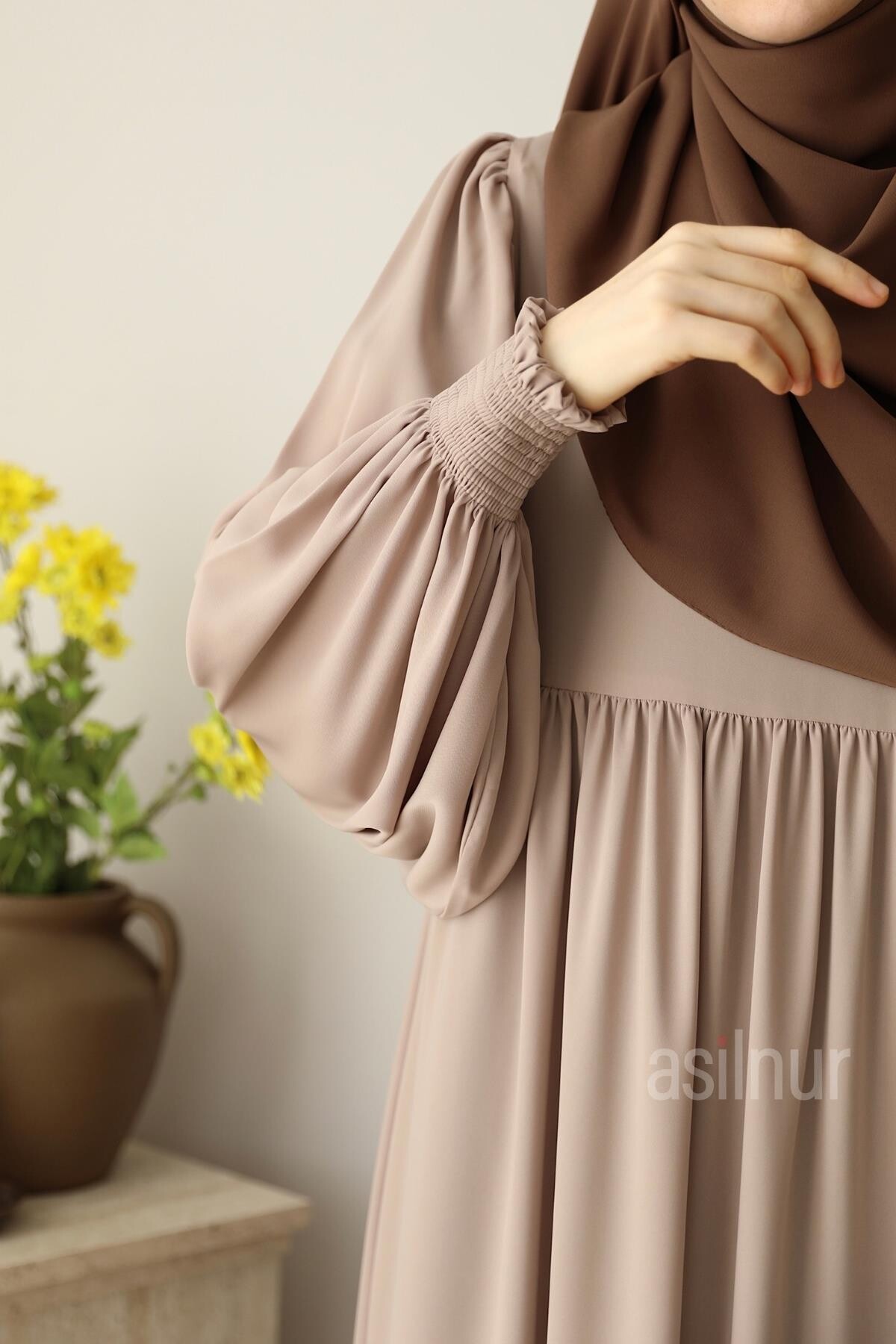 Rana Balon Kol Elbise Taş - 7