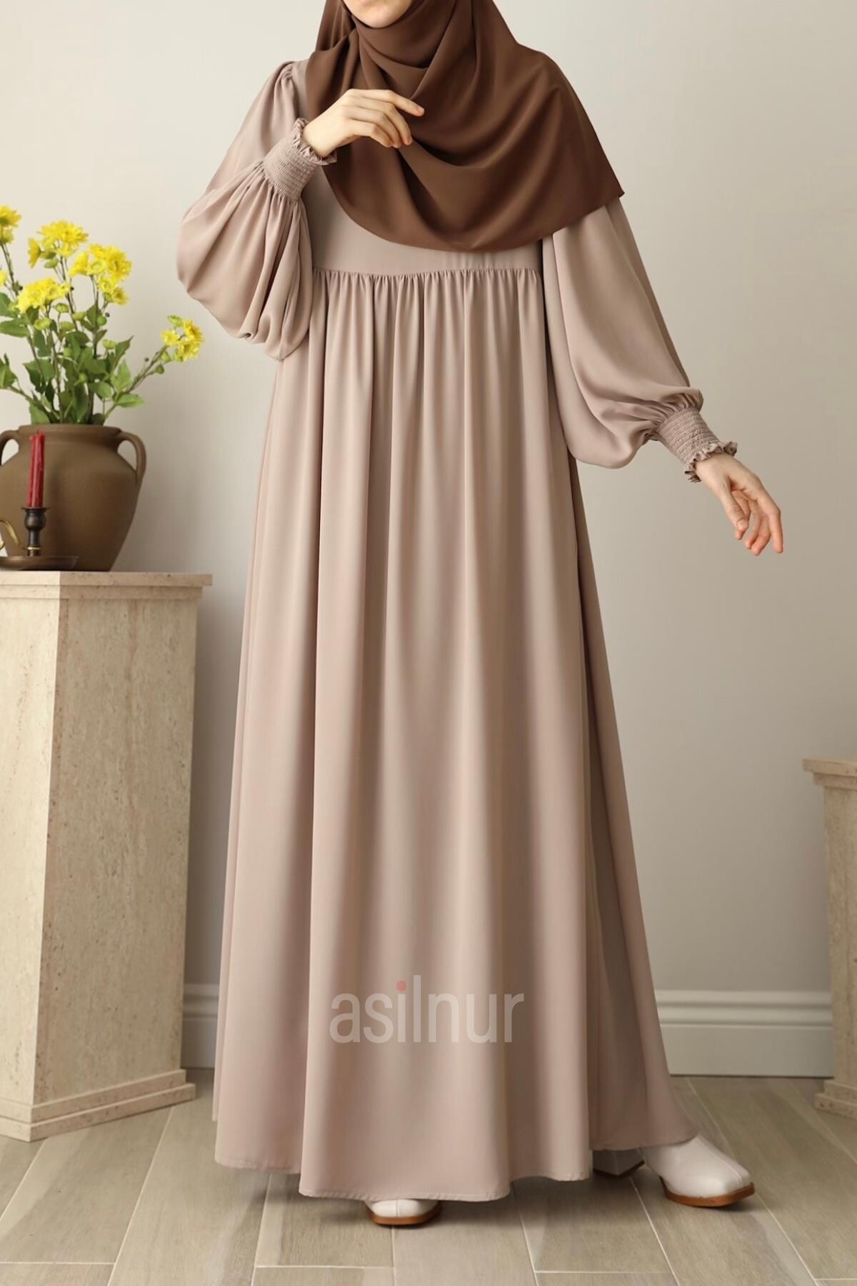 Rana Balon Kol Elbise Taş - 1