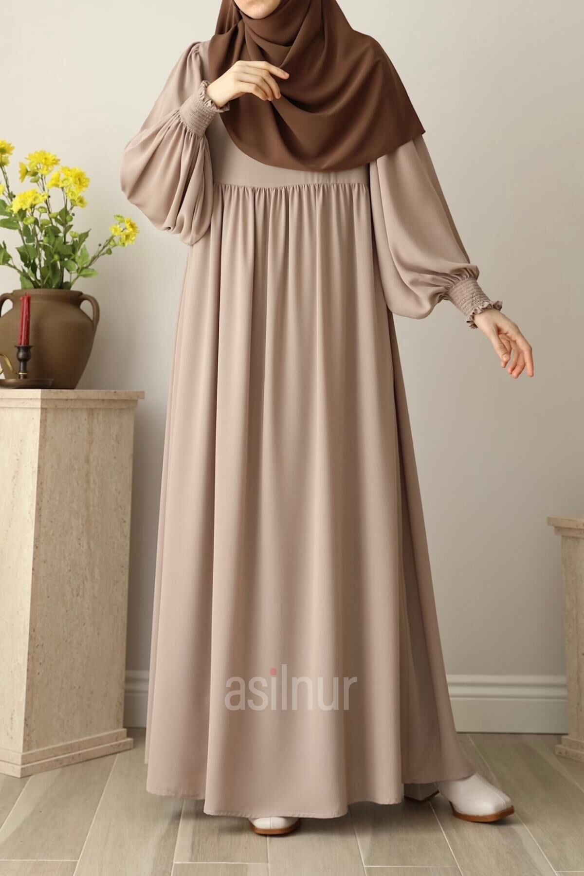 Rana Balon Kol Elbise Taş - 1